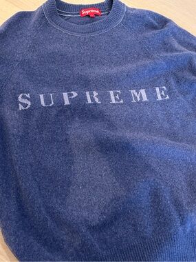 Supreme Navy Blue Crewneck Sweater with Tonal Logo